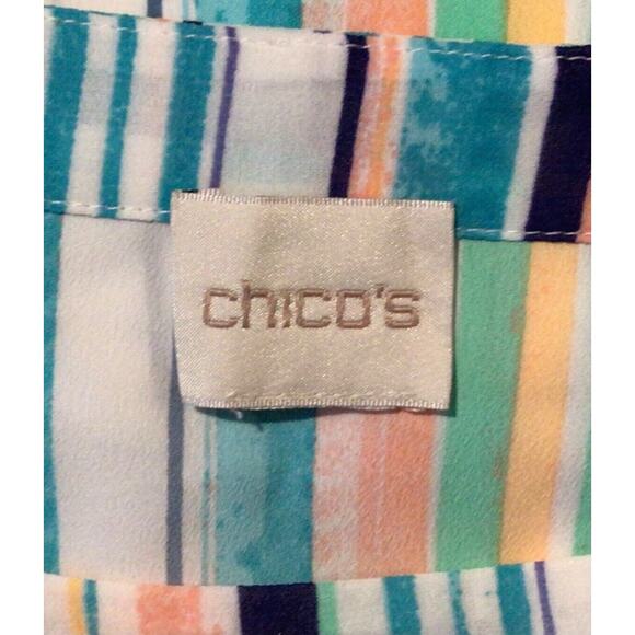 Chico's White Multicolor Pastel Striped Short Sleeve Top Size 2 L 12 - Picture 2 of 4